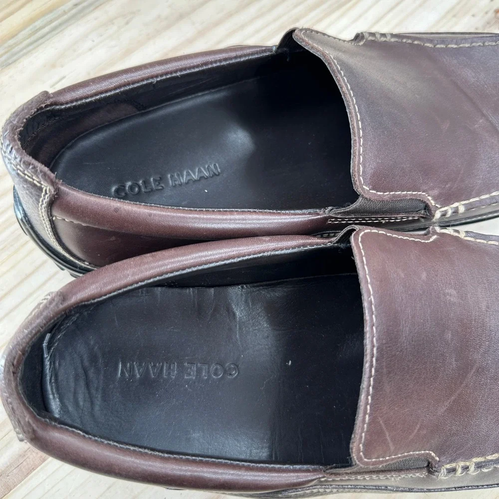 Cole Hann Mens 11.5 Brown Leather Slip On Loafers Moc Toe Shoes‎ Business Casual